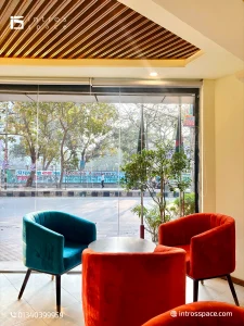 Modern living room with amazing sustainable interior design by Intros Space.