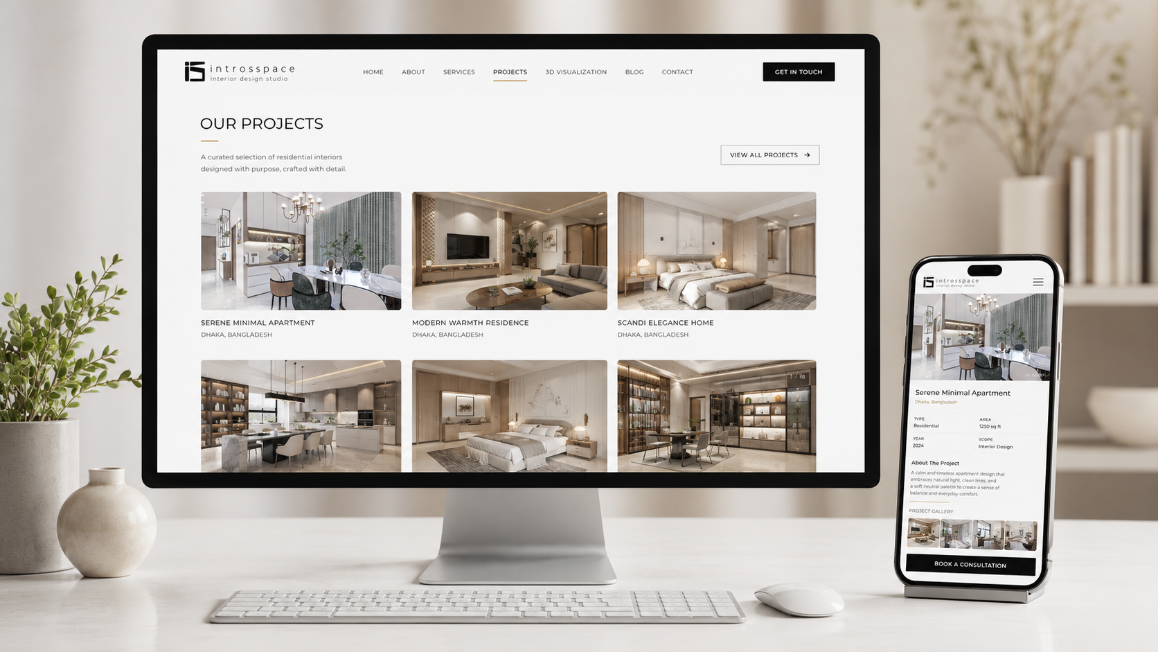 Introsspace interior design portfolio on desktop and mobile